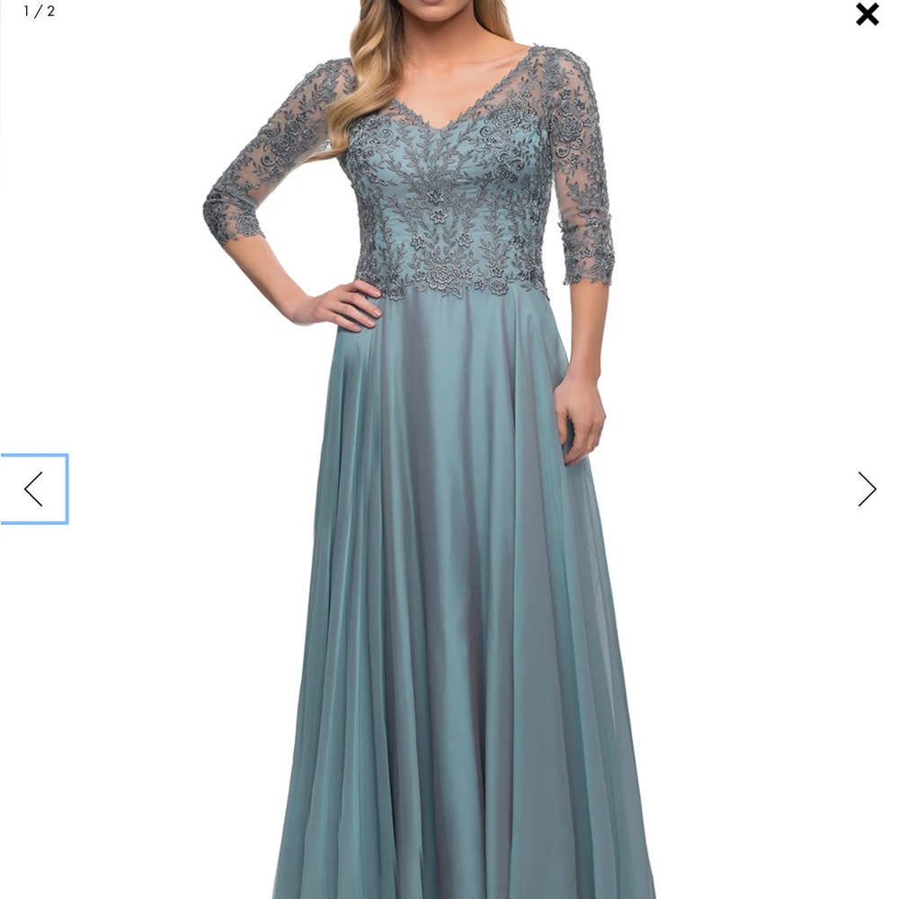 La Femme Light Blue Lace Wedding Dress